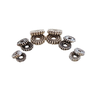 Retro Tibetan silver alloy spacer beads with textured dotted design for DIY jewelry