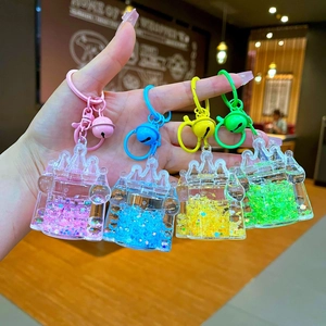 Cartoon Castle Quicksand Liquid Keychain Luminous Acrylic Star Glitter Bag Pendant Key Ring For Kids Women Girls Gift
