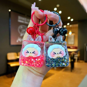Cartoon liquid quicksand keychain with acrylic bag shape and cute character figures