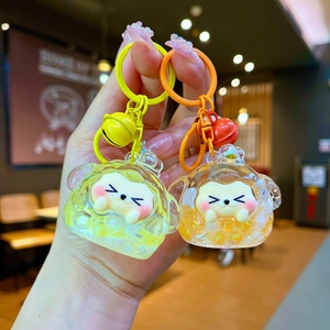 Cartoon animal liquid quicksand keychain with colorful beads and matching metal bell