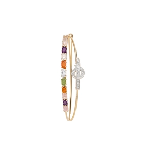 18k gold plated open bangle with colorful square zircons and knot detail