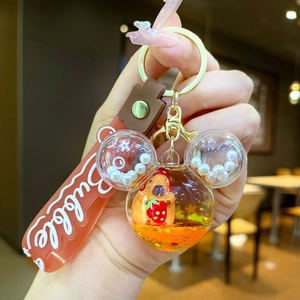 Cute Capybara liquid quicksand keychain in Mickey shape with strawberry figure