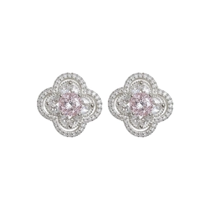 Orecchini a lobo a fiore in zircone con pietra rosa centrale su base argentata elegante