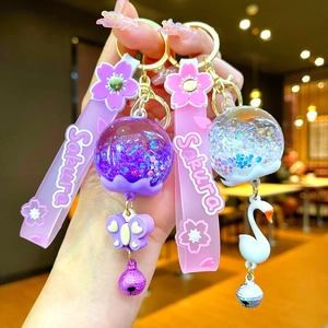 Portachiavi Carino con Fiori di Ciliegio Luminosi e Sabbie Mobili Liquide Cartone Animato Sakura Ciondolo Borsa Regalo Ragazza