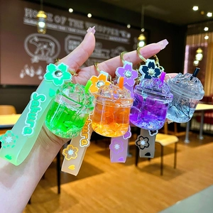 Sakura liquid acrylic iceberg cup keychain set with floral charms and silicone wrist straps
