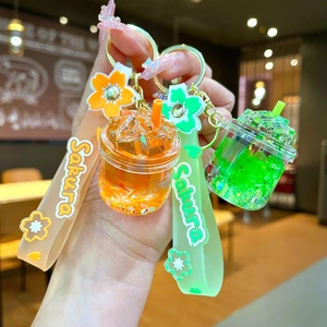 Creative acrylic iceberg cup keychain with liquid sequins and Sakura strap charms