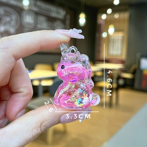 Pink unicorn liquid glitter charm dimensions showing 4.6cm height and 3.3cm width