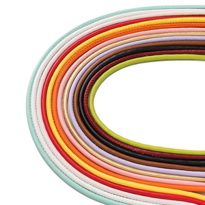 Macro detail of multicolored 3-5mm PU leather braided cords for DIY bag straps