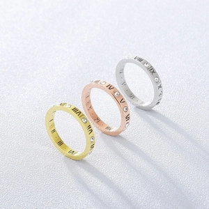 Bague Chiffres Romains Zircon Acier Titane Plaqué Or Rose 18K Bijoux Minimalistes Mode Pour Femmes Hommes