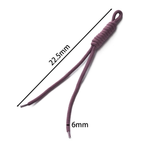 Detail of purple hand-woven phone lanyard cord showing 22.5mm knot and 6mm rope width