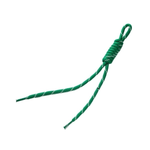 Green braided paracord lanyard with reflective threads and knotted loop for bags