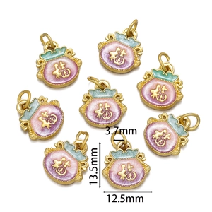 Détails des pendentifs sac de chance DIY avec caractère Fu doré et émail coloré
