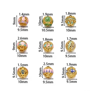 Nine colorful hollow cloisonné enamel beads in gold finish for DIY jewelry making