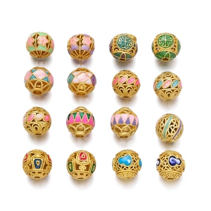 Hollow cloisonne enamel spacer beads in 16 assorted floral patterns for DIY jewelry