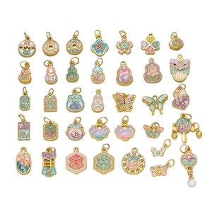Ensemble de pendentifs traditionnels chinois en émail doré pour bijoux DIY