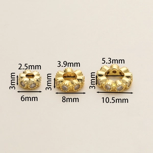 Tre dimensioni di perline distanziatrici in rame dorato con zirconi per gioielli DIY
