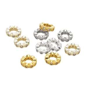 Perline distanziatrici a petalo oro e argento con zirconi per creazione gioielli