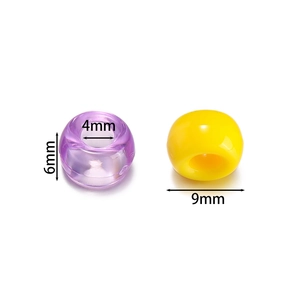 Detailed view of acrylic beads showing 9mm diameter and 4mm large hole for DIY crafts