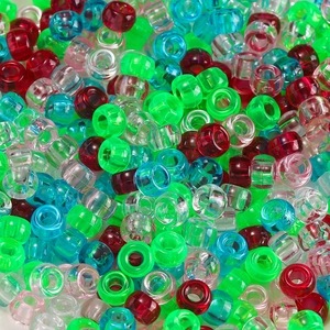 Close-up of translucent colorful acrylic pony beads for DIY handmade jewelry crafting