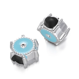 Silver CCB heart spacer beads with blue enamel and zircon detail for jewelry making