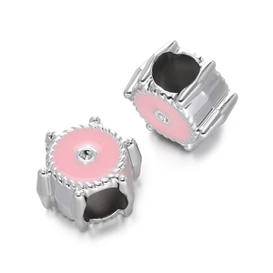 Detailed view of silver and pink enamel heart star paw bead charms for DIY bracelets