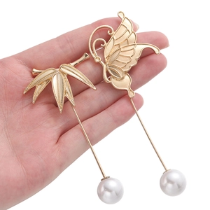 Traditional Chinese style alloy pins with golden bamboo and hollow butterfly motifs
