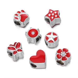Silver and red enamel charms including stars and flowers for DIY jewelry making