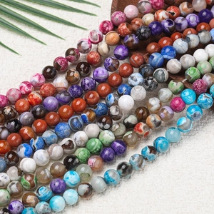Close-up of colorful natural agate round beads with vibrant textures for jewelry making