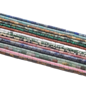 Perles tubes en pierre naturelle 2x4mm couleurs variées pour fabrication bijoux DIY