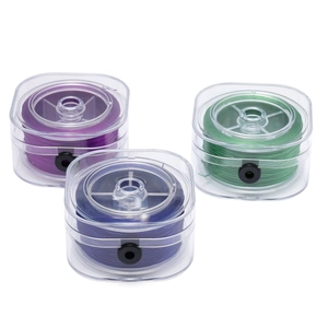 Tre rocchetti di filo elastico da 0,8 mm viola verde blu con scatole per perline