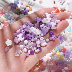 DIY mixed acrylic beads set with purple flowers and butterflies for jewelry making
