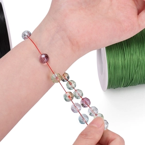 Detail of 0.8mm elastic cord threading colorful faceted crystal beads for DIY jewelry