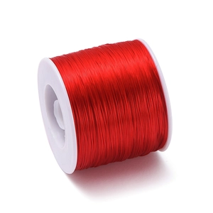 Detailed close-up of 0.8mm red elastic beading cord wound on a white spool for DIY jewelry