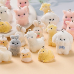Cute flocked animal pendants for DIY crafts including sheep pig and rabbit charms