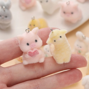 Cute flocked resin animal charms including pink pig with heart for DIY jewelry making