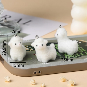 Detail of 29.5mm white alpaca resin flocking charm with measurements for DIY jewelry