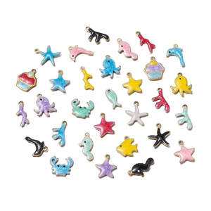 Détails de breloques océaniques en émail coloré avec étoiles de mer et hippocampes pour DIY