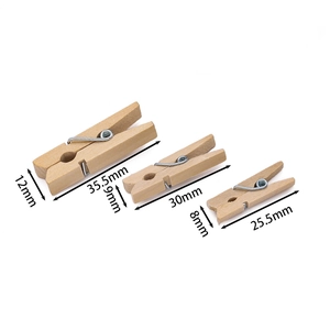 Mini wooden photo clips in three sizes with natural finish and sturdy metal springs