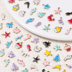 Pendentifs en Acier Inoxydable Émail Océan Étoile de Mer Hippocampe Dauphin Crabe Corail Cupcake pour DIY Fabrication de Bijoux Accessoires Femmes