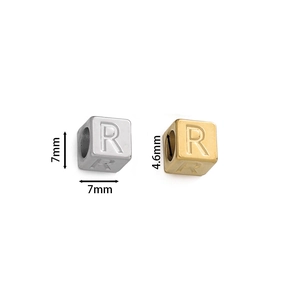 7mm square stainless steel alphabet beads in gold and silver for DIY jewelry making