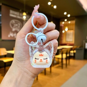 Porte-clés renard sable mouvant avec clochette blanche et breloque en acrylique
