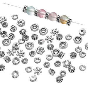 Espaciadores de plata antigua y cuentas de colores para creación de joyería artesanal DIY