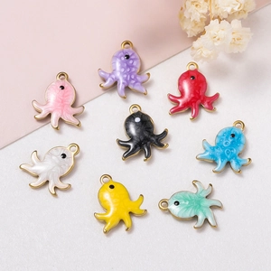 Pendentifs poulpe colorés avec bordure dorée et émail brillant pour bijoux DIY