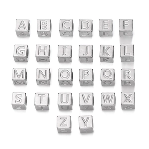Stainless Steel Alphabet Cube Beads 7mm Letters Gold Silver Plated Square Spacer Beads For DIY Jewelry Making Bracelet Necklace