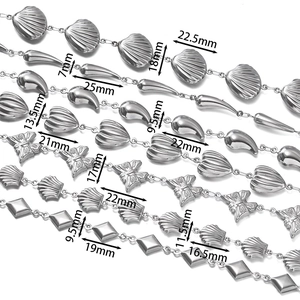 Stainless steel chain set featuring shell butterfly and heart charms for DIY jewelry making