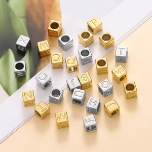 Gold and silver stainless steel 7mm square alphabet beads for DIY jewelry making