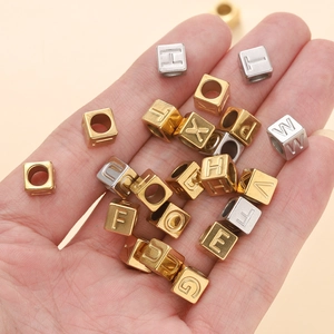 7mm gold and silver stainless steel alphabet cube beads for DIY jewelry making