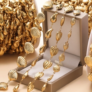Golden stainless steel chain with shell and teardrop charms for DIY jewelry making