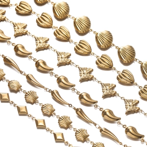 Polished gold stainless steel chain with butterfly, shell and heart charms for DIY jewelry