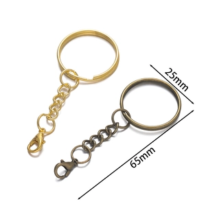 25mm metal keychain with lobster clasp and chain in gold and antique bronze for DIY crafts